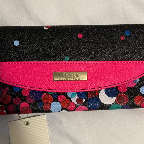 Trina Turk Black Multicolor Confetti Wallet with Hot Pink Flap - Picture 2 of 7
